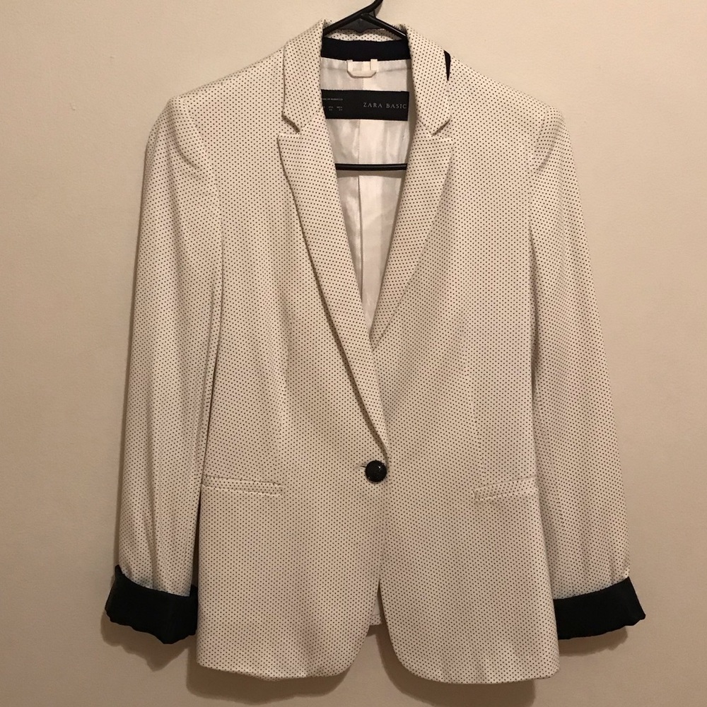 Zara white with navy polka dot blazer